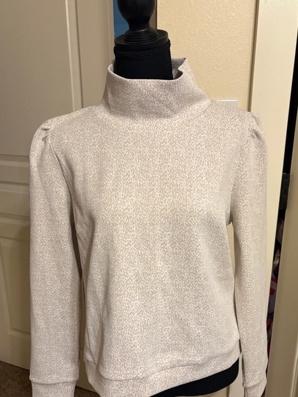 Women's Cream Textured Mock Neck Sweater - Picture 3 of 5